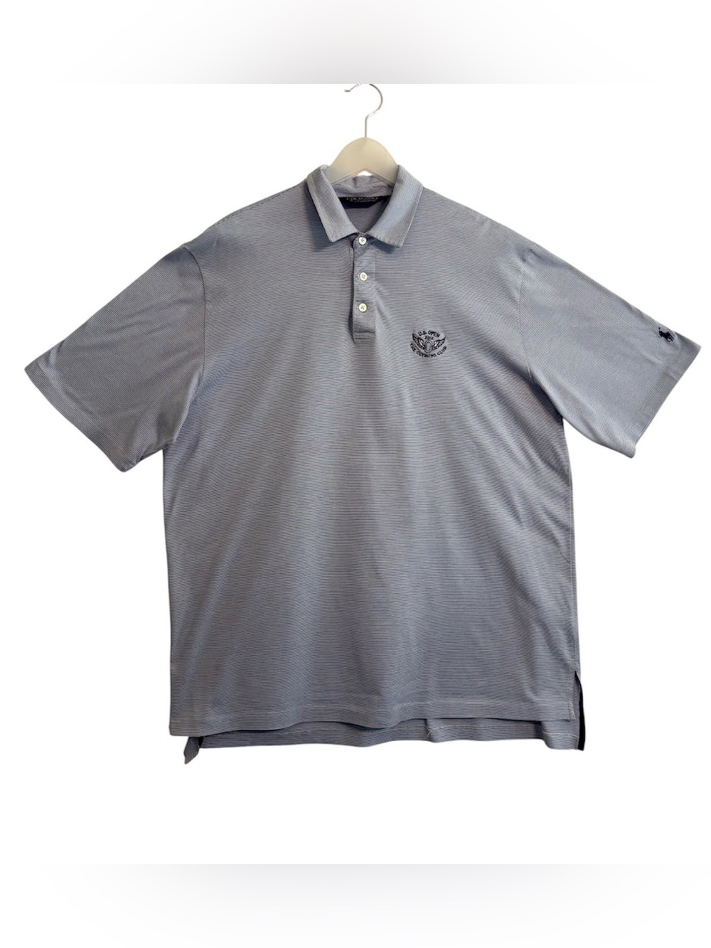 POLO GOLF Ralph Lauren US OPEN 2012 Men's Blue Striped Short-Sleeve Cotton Large